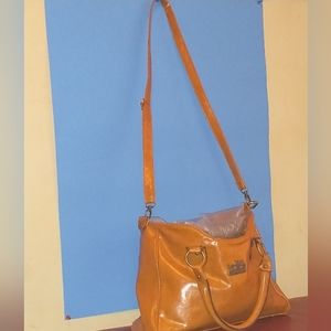 Long strap burnt orange leather purse